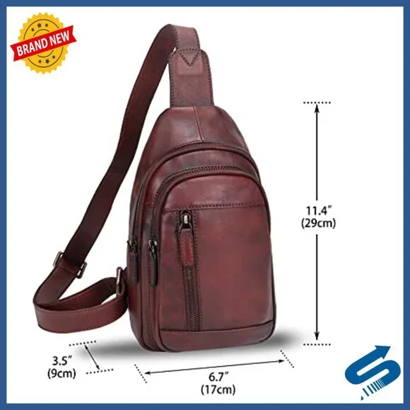 Genuine Leather Sling Backpack Crossbody Daypack Vintage Motorcycle Bag Amazon.com: Genuine Leather Sling Bag Crossbody Purse  main image 3
